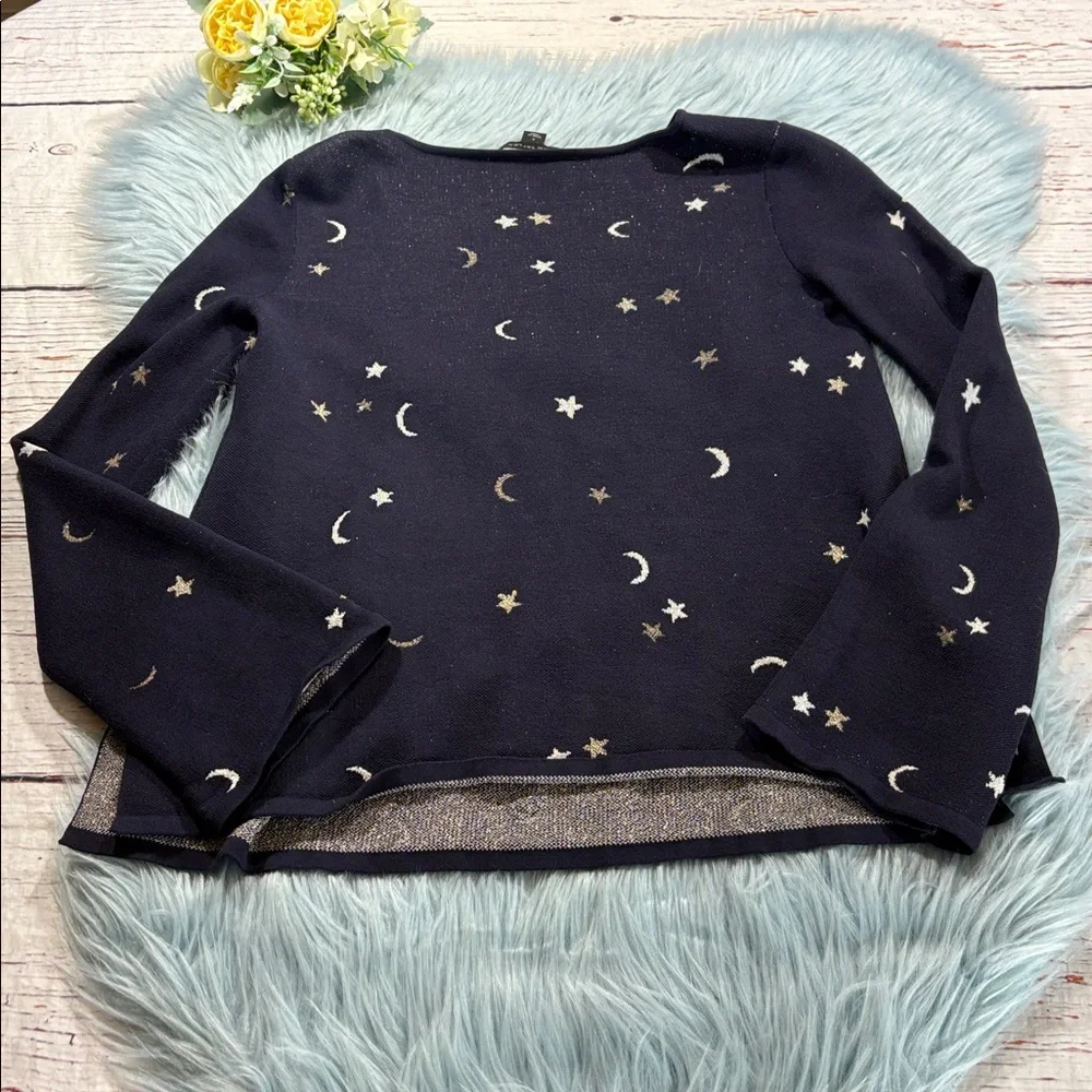 Ann Taylor Moon Star Celestial Knit Navy Top sz S